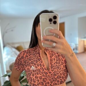 Adidas Women's Short Sleeve Leopard Tee - Coral